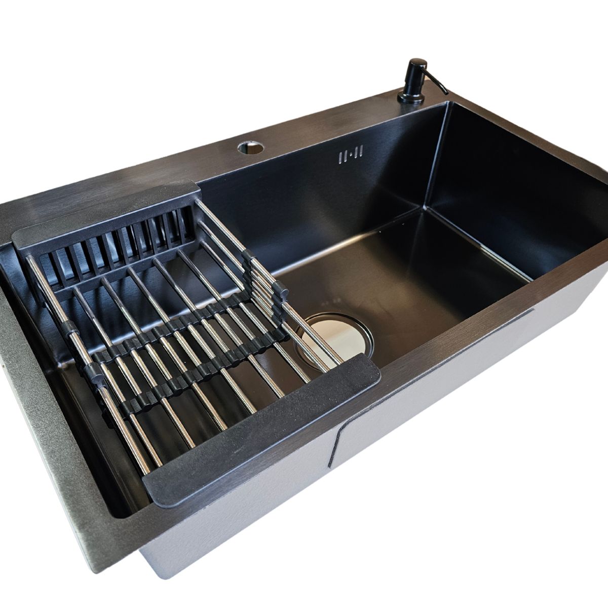 MODERN SPACE - Lavaplatos 75x45 Cm Negro Deluxe + Rejilla y dispensador