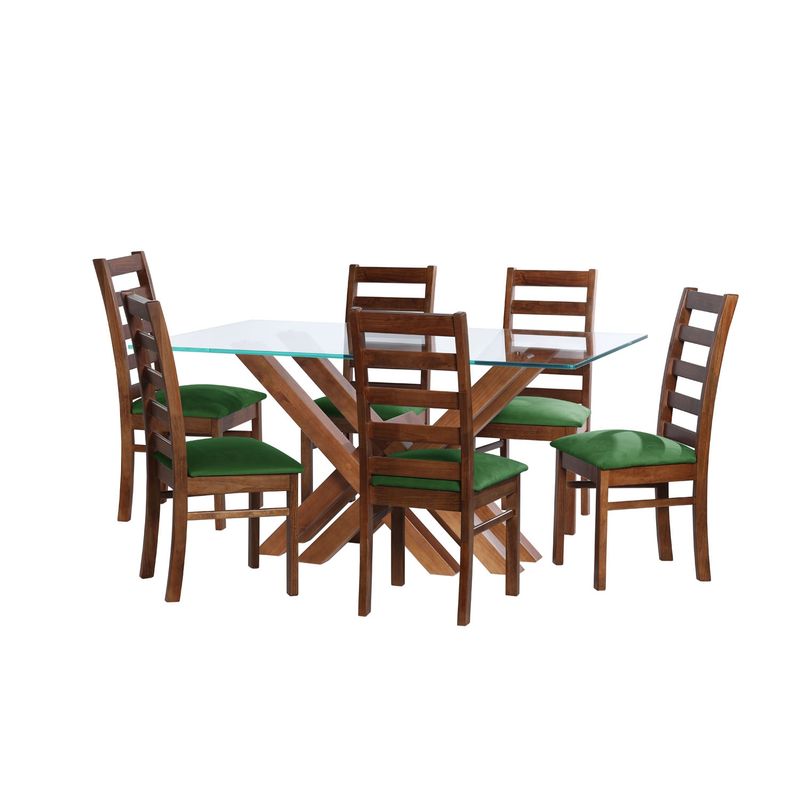 LATAM HOME - JUEGO DE COMEDOR MERIDA 6 SILLAS BURGOS TELA VELVET VERDE