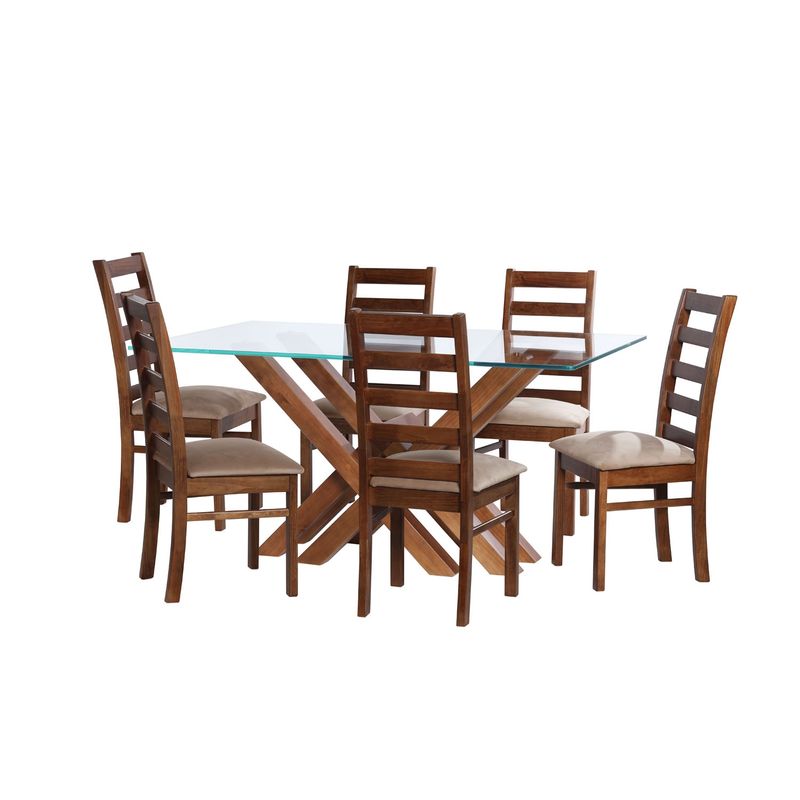 LATAM HOME - JUEGO DE COMEDOR MERIDA 6 SILLAS BURGOS TELA VELVET BEIGE