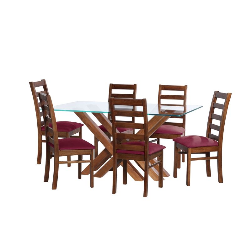 LATAM HOME - JUEGO DE COMEDOR MERIDA 6 SILLAS BURGOS TELA VELVET BURDEO