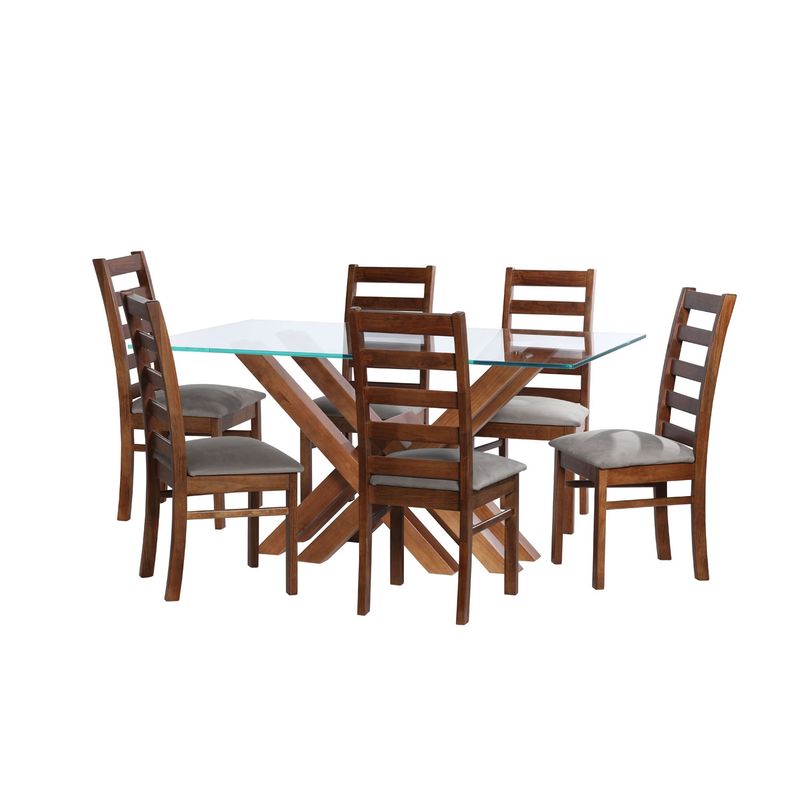 LATAM HOME - JUEGO DE COMEDOR MERIDA 6 SILLAS BURGOS TELA VELVET GRIS