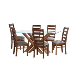 LATAM HOME - JUEGO DE COMEDOR MERIDA 6 SILLAS BURGOS TELA VELVET GRIS