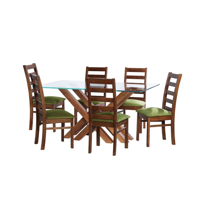LATAM HOME - JUEGO DE COMEDOR MERIDA 6 SILLAS BURGOS TELA VELVET PISTACHO