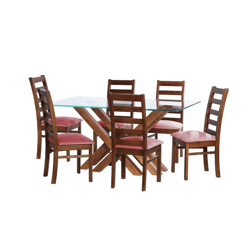 LATAM HOME - JUEGO DE COMEDOR MERIDA 6 SILLAS BURGOS TELA VELVET PALO ROSA