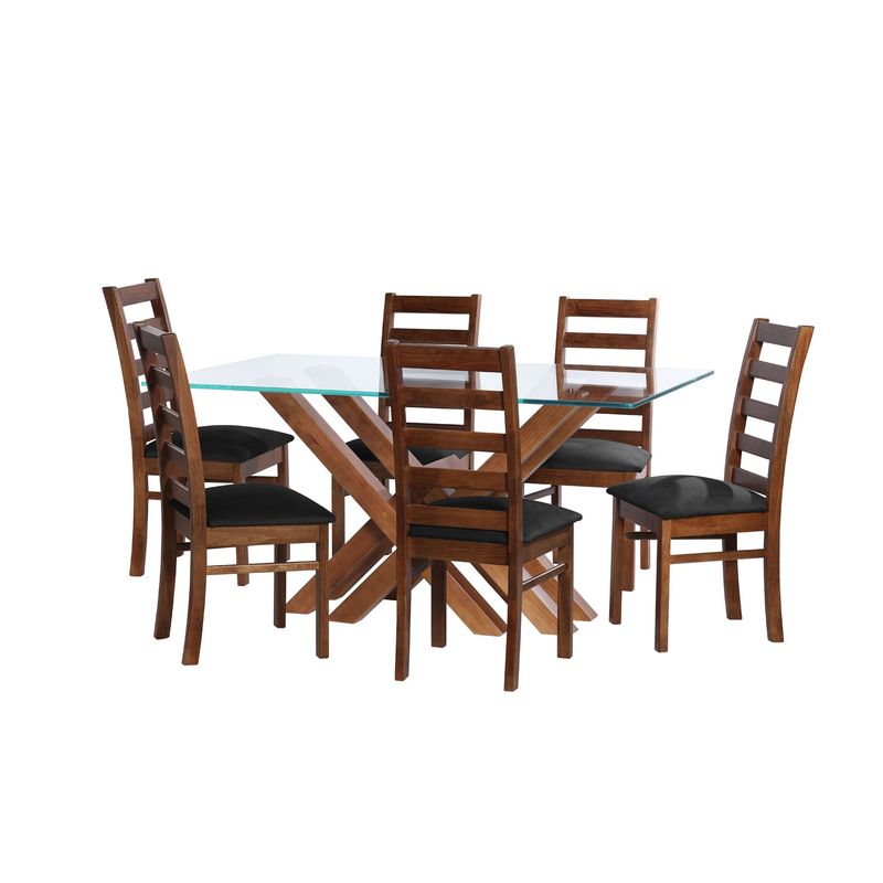 LATAM HOME - JUEGO DE COMEDOR MERIDA 6 SILLAS BURGOS TELA VELVET NEGRO