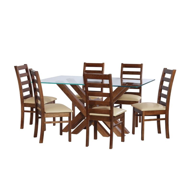 LATAM HOME - JUEGO DE COMEDOR MERIDA 6 SILLAS BURGOS PU BEIGE