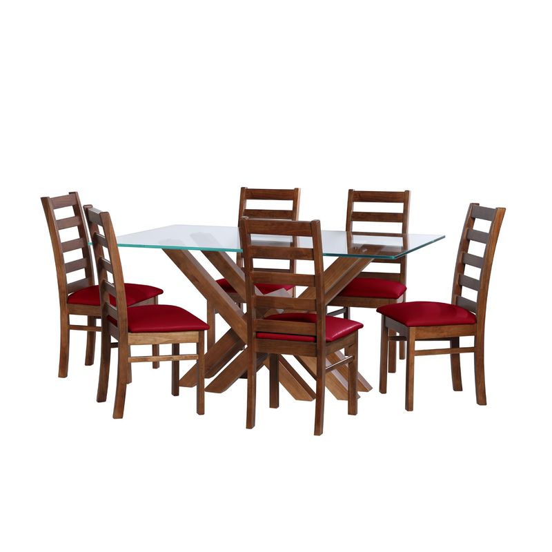 LATAM HOME - JUEGO DE COMEDOR MERIDA 6 SILLAS BURGOS PU ROJO