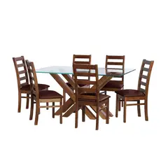 LATAM HOME - JUEGO DE COMEDOR MERIDA 6 SILLAS BURGOS PU CHOCOLATE