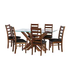 LATAM HOME - JUEGO DE COMEDOR MERIDA 6 SILLAS BURGOS PU NEGRO