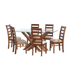 LATAM HOME - JUEGO DE COMEDOR MERIDA 6 SILLAS BURGOS CUERO KENTUCKY  BEIGE