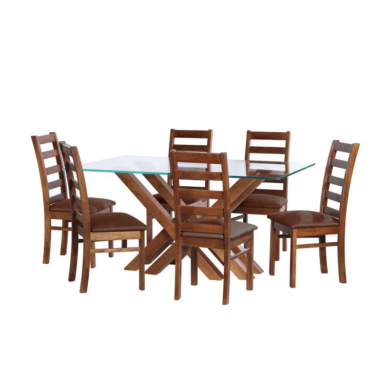 LATAM HOME - JUEGO DE COMEDOR MERIDA 6 SILLAS BURGOS CUERO KENTUCKY CAFE MORO