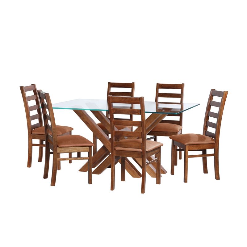 LATAM HOME - JUEGO DE COMEDOR MERIDA 6 SILLAS BURGOS CUERO KENTUCKY CAFE CLARO