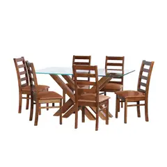 LATAM HOME - JUEGO DE COMEDOR MERIDA 6 SILLAS BURGOS CUERO KENTUCKY CAFE CLARO