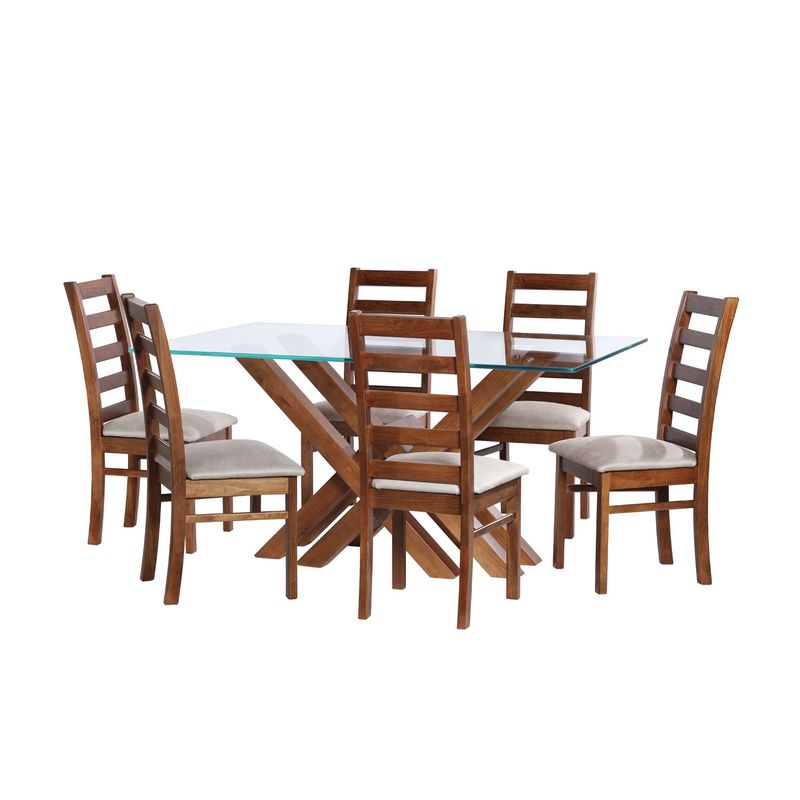 LATAM HOME - JUEGO DE COMEDOR MERIDA 6 SILLAS BURGOS CUERO KENTUCKY GRIS