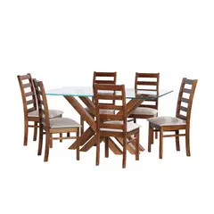 LATAM HOME - JUEGO DE COMEDOR MERIDA 6 SILLAS BURGOS CUERO KENTUCKY GRIS