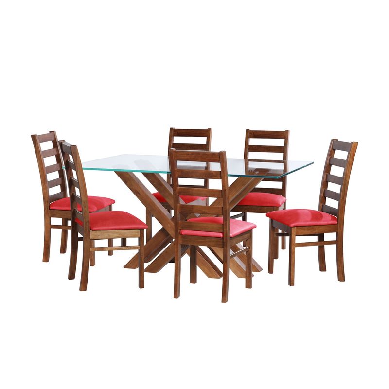 LATAM HOME - JUEGO DE COMEDOR MERIDA 6 SILLAS BURGOS CUERO KENTUCKY ROJO