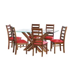 LATAM HOME - JUEGO DE COMEDOR MERIDA 6 SILLAS BURGOS CUERO KENTUCKY ROJO