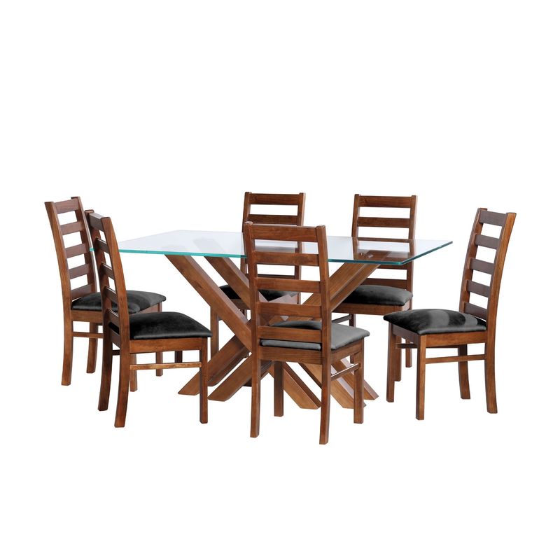 LATAM HOME - JUEGO DE COMEDOR MERIDA 6 SILLAS BURGOS CUERO KENTUCKY NEGRO