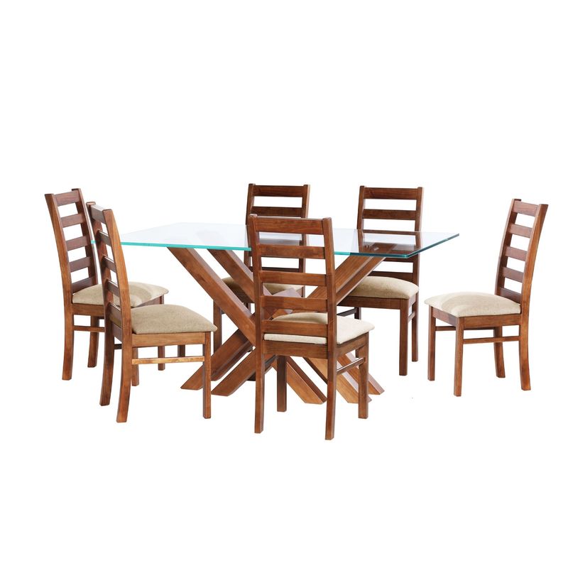 LATAM HOME - JUEGO DE COMEDOR MERIDA 6 SILLAS BURGOS LINO NATURAL