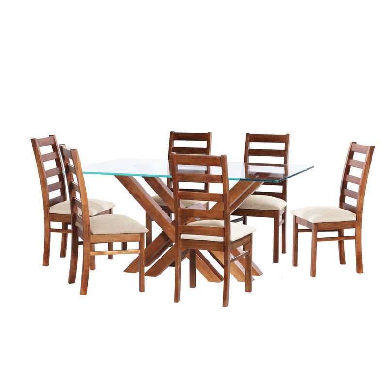 LATAM HOME - JUEGO DE COMEDOR MERIDA 6 SILLAS BURGOS LINO BLANCO