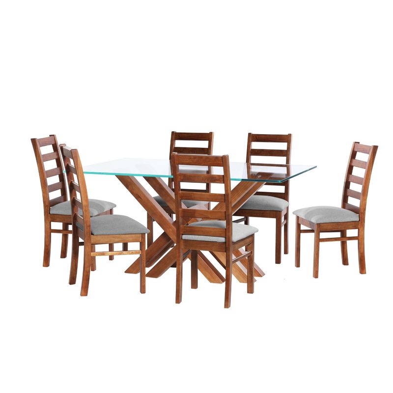 LATAM HOME - JUEGO DE COMEDOR MERIDA 6 SILLAS BURGOS LINO GRIS CLARO