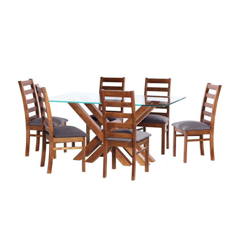 LATAM HOME - JUEGO DE COMEDOR MERIDA 6 SILLAS BURGOS LINO GRIS OSCURO
