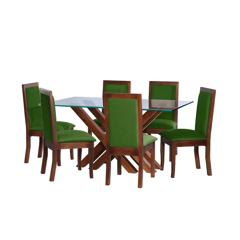 LATAM HOME - JUEGO DE COMEDOR MERIDA 6 SILLAS GIRONA TELA VELVET VERDE