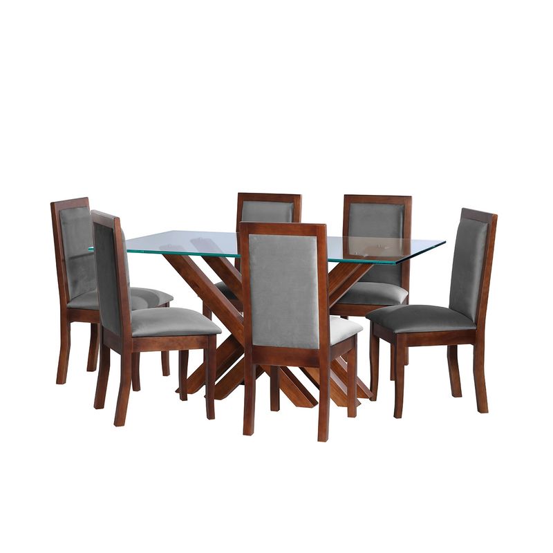 LATAM HOME - JUEGO DE COMEDOR MERIDA 6 SILLAS GIRONA TELA VELVET GRIS