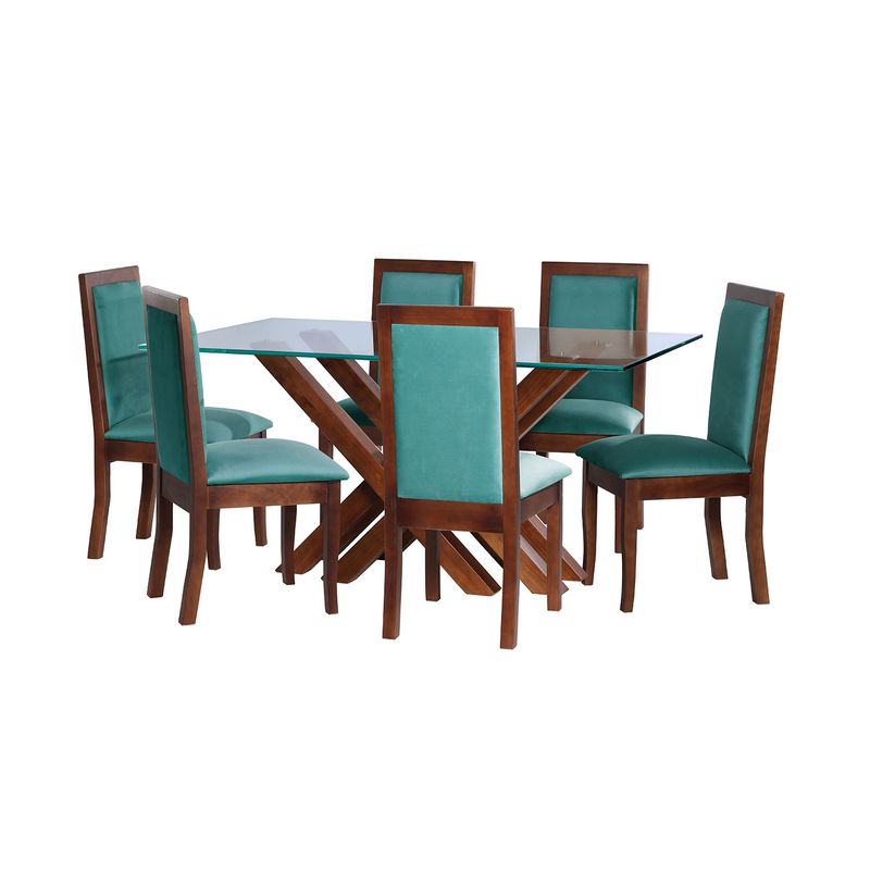 LATAM HOME - JUEGO DE COMEDOR MERIDA 6 SILLAS GIRONA TELA VELVET TURQUESA