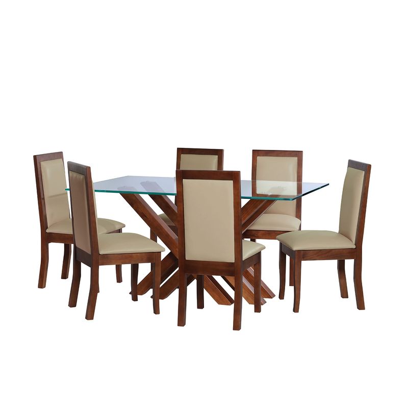 LATAM HOME - JUEGO DE COMEDOR MERIDA 6 SILLAS GIRONA PU BEIGE