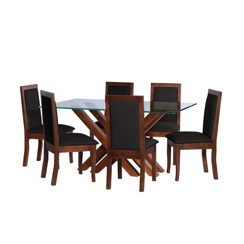 LATAM HOME - JUEGO DE COMEDOR MERIDA 6 SILLAS GIRONA PU NEGRO