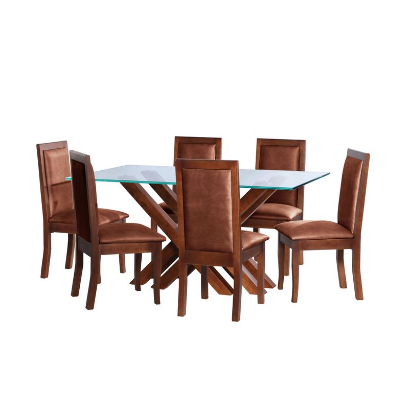 LATAM HOME - JUEGO DE COMEDOR MERIDA 6 SILLAS GIRONA CUERO KENTUCKY CAFE CLARO
