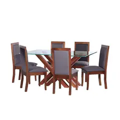 LATAM HOME - JUEGO DE COMEDOR MERIDA 6 SILLAS GIRONA LINO GRIS OSCURO