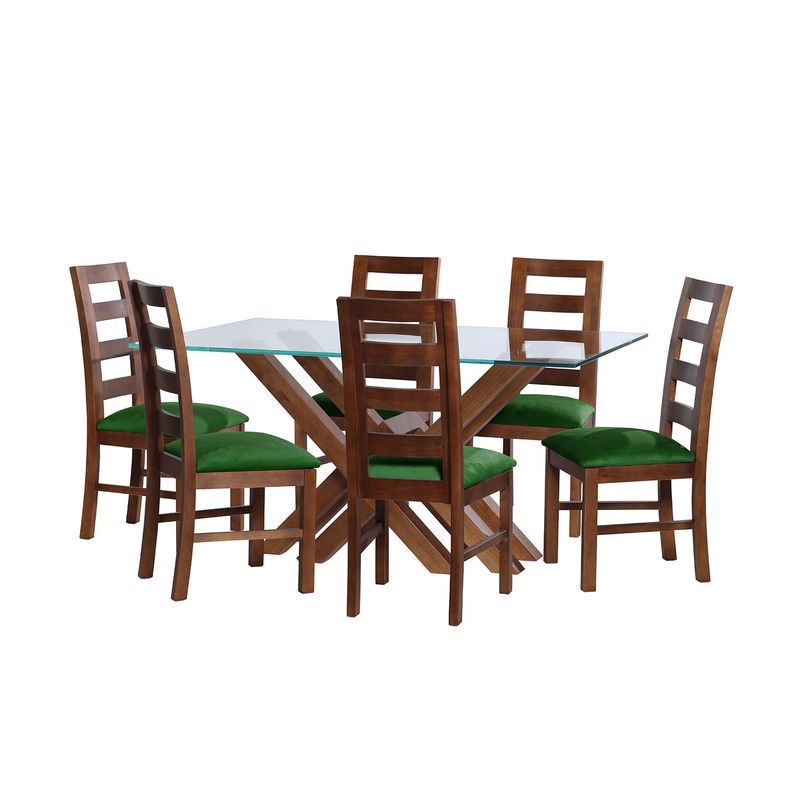 LATAM HOME - JUEGO DE COMEDOR MERIDA 6 SILLAS GRANADA TELA VELVET VERDE