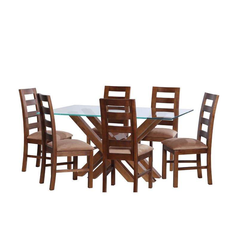 LATAM HOME - JUEGO DE COMEDOR MERIDA 6 SILLAS GRANADA TELA VELVET BEIGE