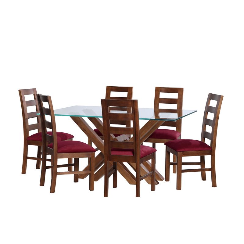 LATAM HOME - JUEGO DE COMEDOR MERIDA 6 SILLAS GRANADA TELA VELVET BURDEO