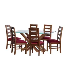 LATAM HOME - JUEGO DE COMEDOR MERIDA 6 SILLAS GRANADA TELA VELVET BURDEO