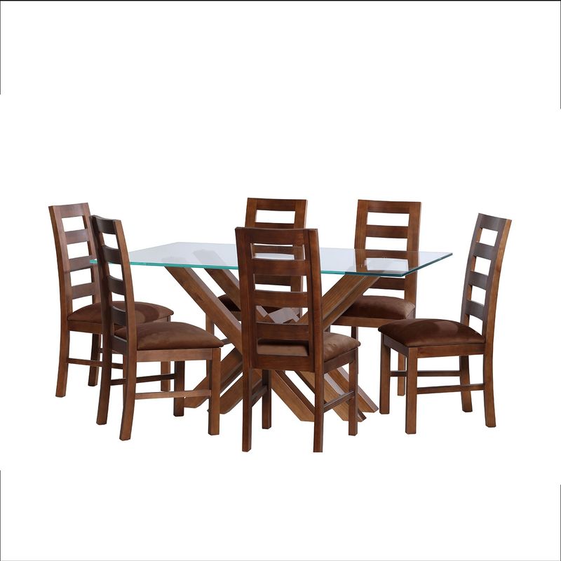 LATAM HOME - JUEGO DE COMEDOR MERIDA 6 SILLAS GRANADA TELA VELVET CHOCOLATE