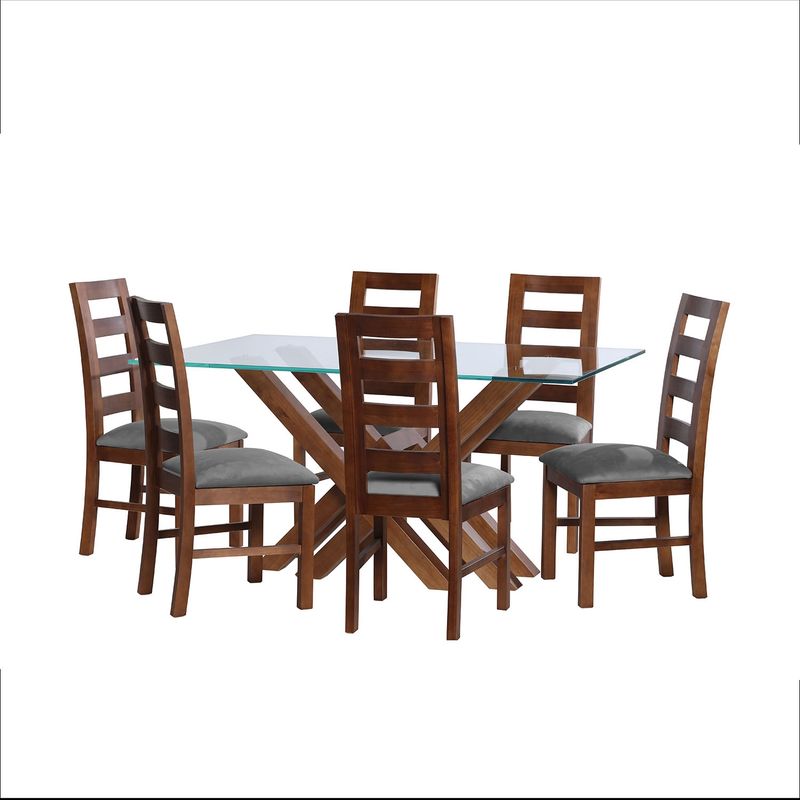 LATAM HOME - JUEGO DE COMEDOR MERIDA 6 SILLAS GRANADA TELA VELVET GRIS