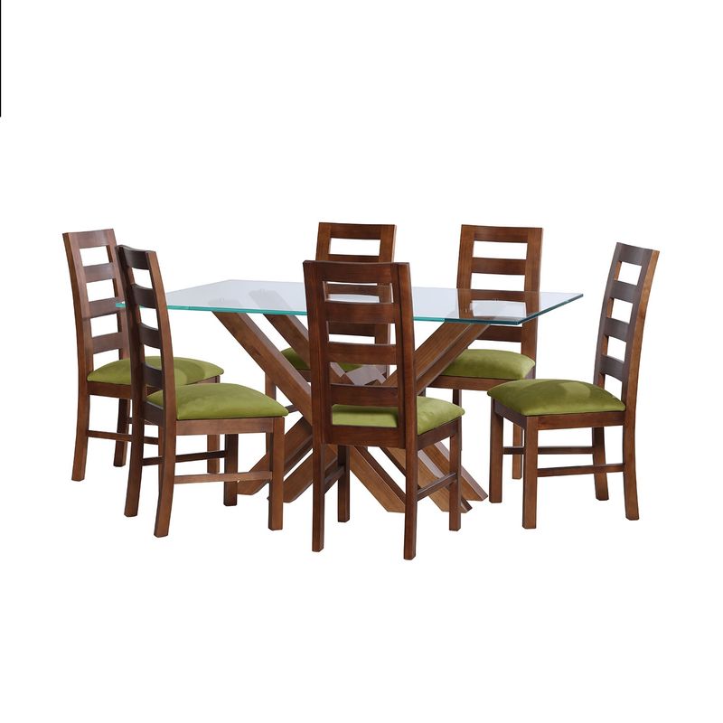 LATAM HOME - JUEGO DE COMEDOR MERIDA 6 SILLAS GRANADA TELA VELVET PISTACHO