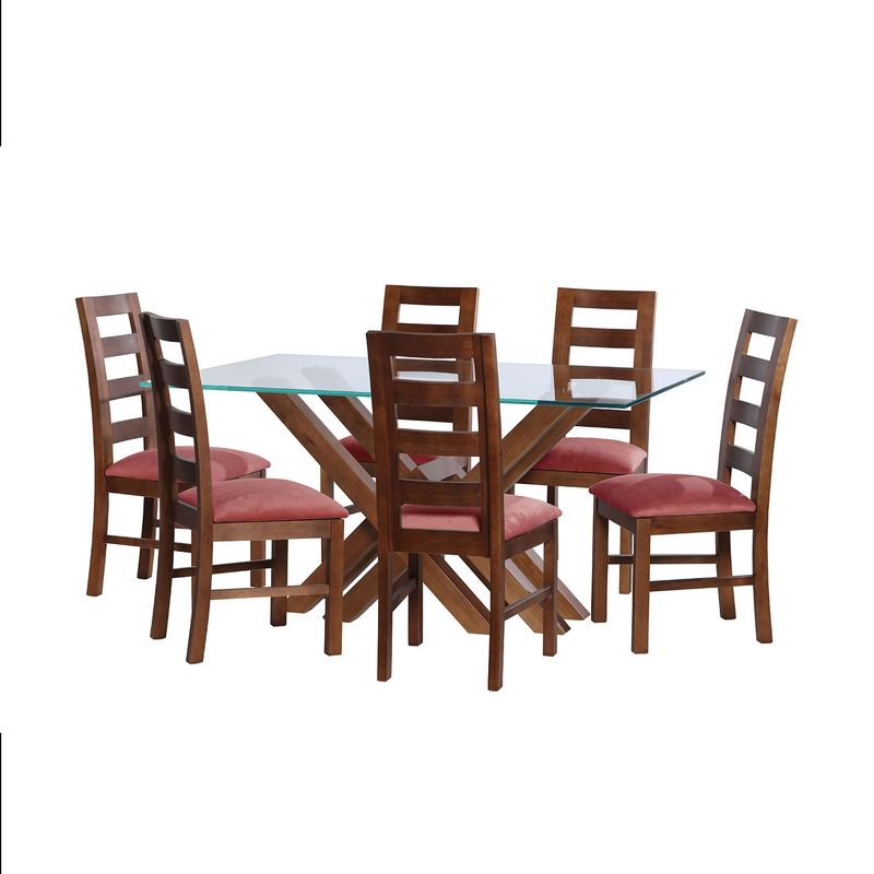 LATAM HOME - JUEGO DE COMEDOR MERIDA 6 SILLAS GRANADA TELA VELVET PALO ROSA