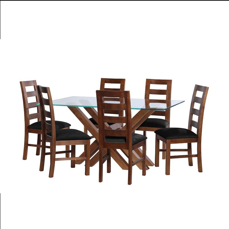 LATAM HOME - JUEGO DE COMEDOR MERIDA 6 SILLAS GRANADA TELA VELVET NEGRO