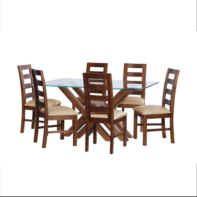 LATAM HOME - JUEGO DE COMEDOR MERIDA 6 SILLAS GRANADA PU BEIGE