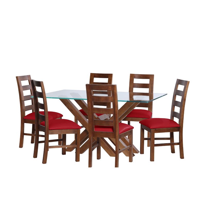 LATAM HOME - JUEGO DE COMEDOR MERIDA 6 SILLAS GRANADA PU ROJO