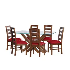 LATAM HOME - JUEGO DE COMEDOR MERIDA 6 SILLAS GRANADA PU ROJO