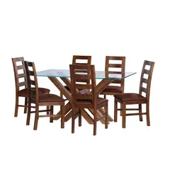 LATAM HOME - JUEGO DE COMEDOR MERIDA 6 SILLAS GRANADA CUERO KENTUCKY CAFE MORO