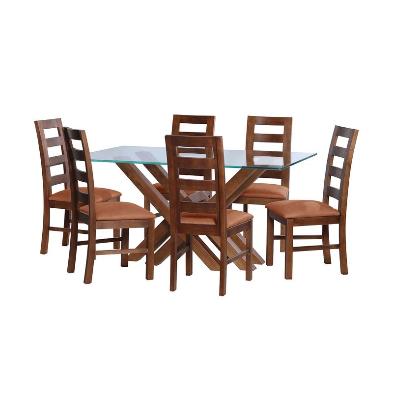 LATAM HOME - JUEGO DE COMEDOR MERIDA 6 SILLAS GRANADA CUERO KENTUCKY CAFE CLARO