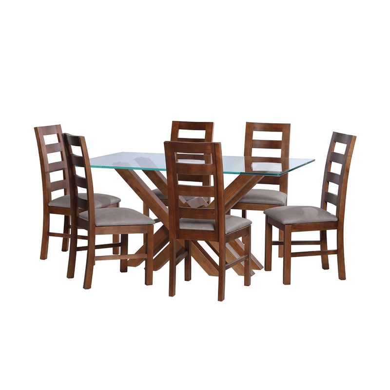 LATAM HOME - JUEGO DE COMEDOR MERIDA 6 SILLAS GRANADA CUERO KENTUCKY GRIS