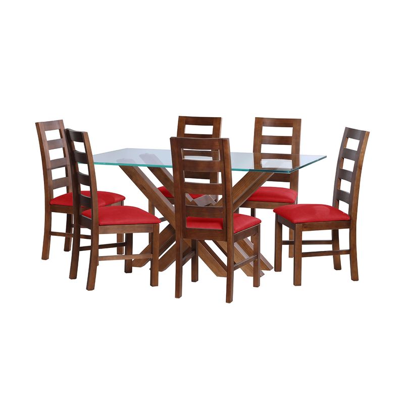 LATAM HOME - JUEGO DE COMEDOR MERIDA 6 SILLAS GRANADA CUERO KENTUCKY ROJO