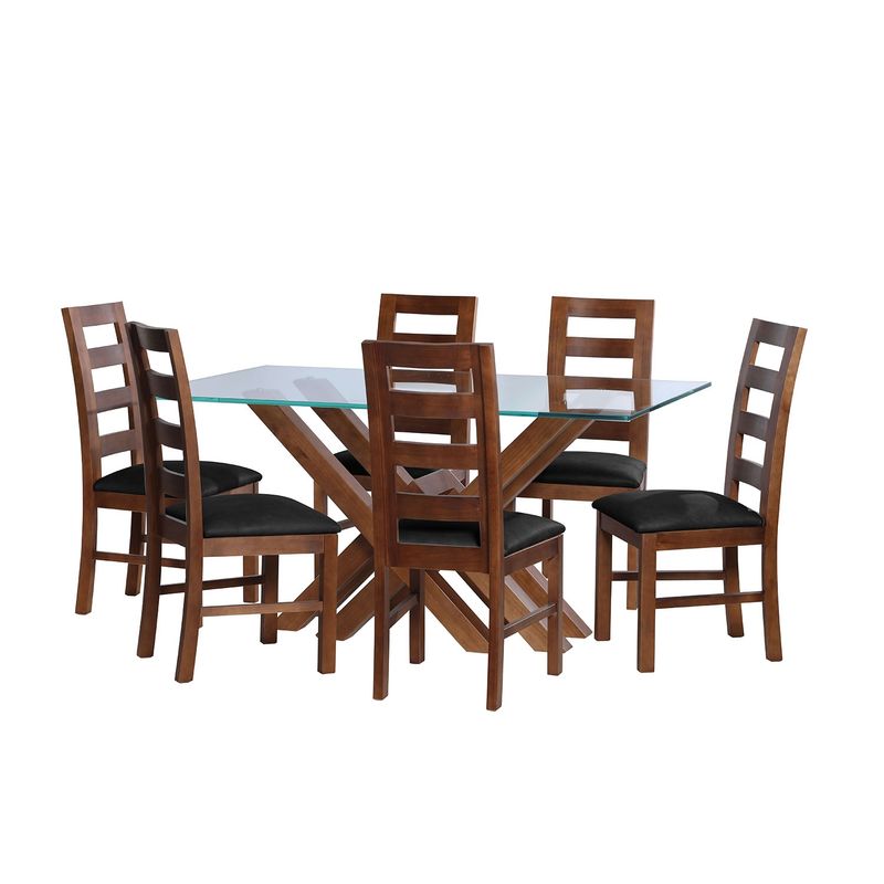 LATAM HOME - JUEGO DE COMEDOR MERIDA 6 SILLAS GRANADA CUERO KENTUCKY NEGRO